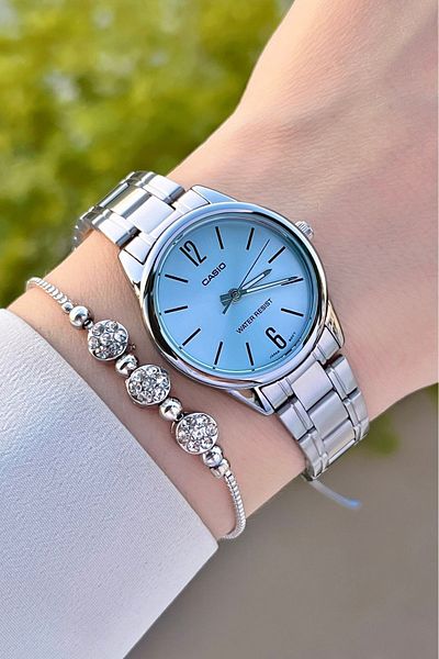 Casio Women's Wristwatch with Blue Dial and Metallic Color 24 Months Warranty
