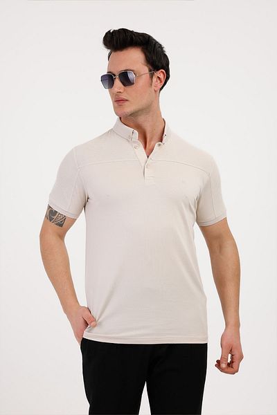 Decas BLAZE Polo Neck Βαμβακερό T-Shirt - Μπεζ