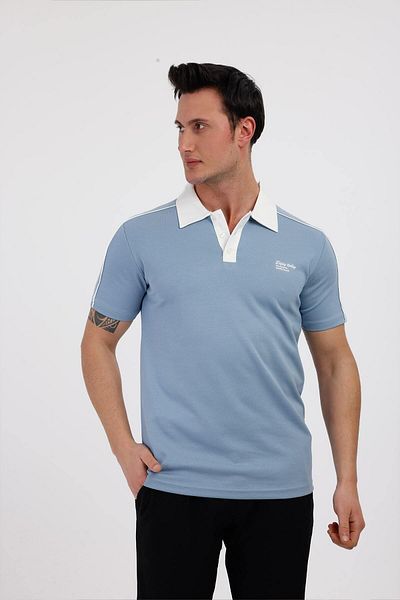 Decas Tricou din bumbac cu gât polo TRENDY - Albastru