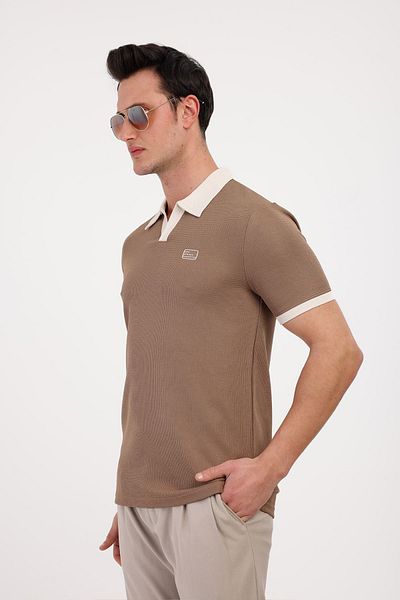 Decas Βαμβακερό μπλουζάκι GALAXY Polo Neck - Καφέ