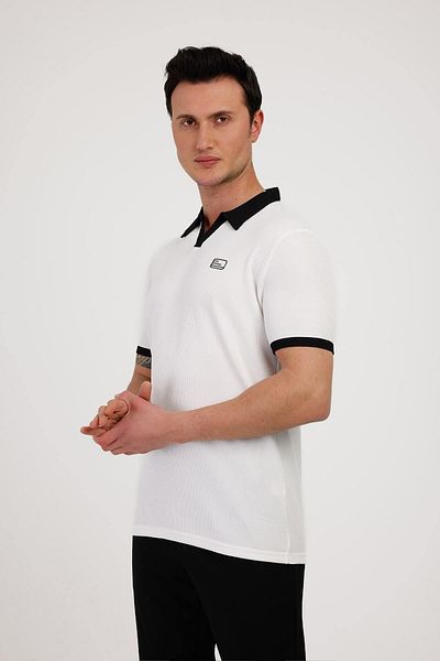 Decas Βαμβακερό μπλουζάκι GALAXY Polo Neck - Λευκό
