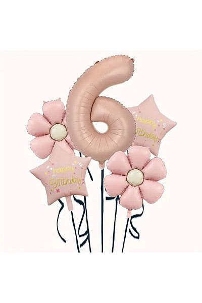 DÜVENCİ TİCARET Pink Daisy Star Foil Balloon Age Balloon Set