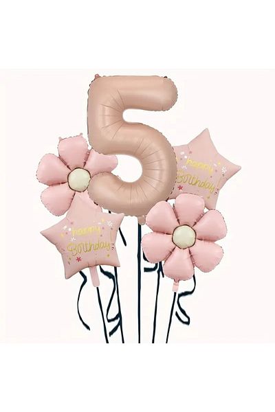 DÜVENCİ TİCARET Pink Daisy Star Foil Balloon Age Balloon Set