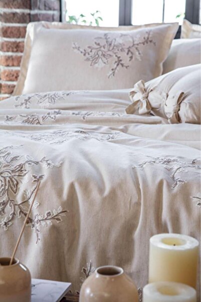 Ecocotton طقم غطاء لحاف مزدوج من Libera 100% من القطن العضوي والكتان المطرز ب...