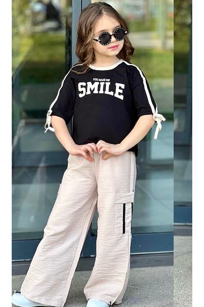 Calisa Girl's Ribbon Detail T-Shirt and Sweatpants Set Summer