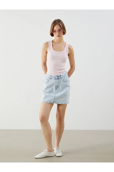 LC Waikiki Fusta mini jean XSIDE albastră slim fit