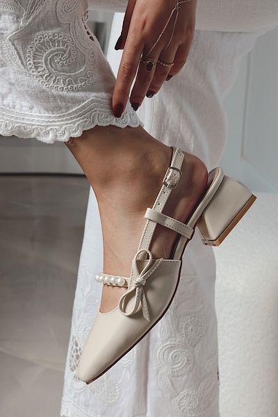 POLKA STORE Gentle Pearl Short Block Heeled Women's Shoes