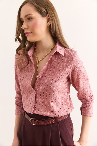 Olalook Női Dusty Rose Regular Fit Fésűs ing GML-19001332