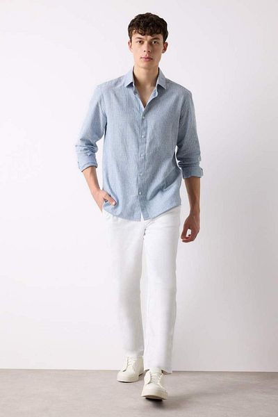 DeFacto New Season 100% Cotton Relax Fit Comfortable Cut Straight Leg Linen Look Summer White