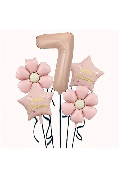 DÜVENCİ TİCARET Pink Daisy Star Foil Balloon Age Balloon Set