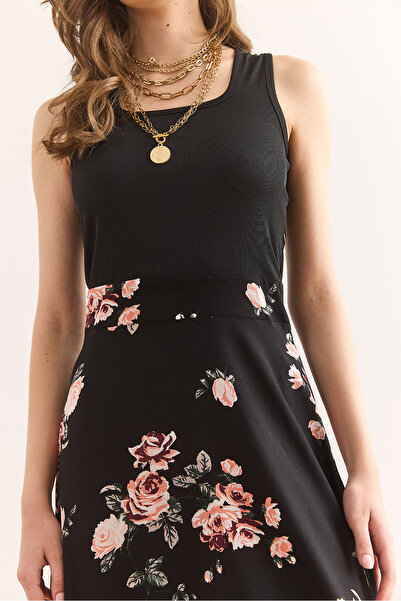 Olalook Women's Black Rose Side Hidden Zipper Garnished Midi Dress Elb-19002393