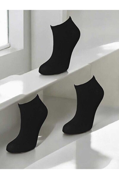 HAYEL 3 чифта черни обикновени памучни чорапи до глезена