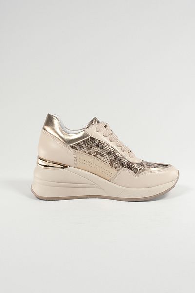 Velune Ludovica Beige Leopard Patterned Leather Women's Sneakers, Genuine Leather, Casual Shoes, Sports Shoes 24220