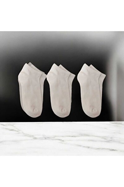 HAYEL 3 Ζεύγη Λευκά Επίπεδα Βαμβακερά Μποτάκια Κάλτσες