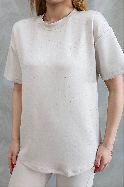 ANKA BOUTIQUE Short Sleeve Stone Tracksuit Set