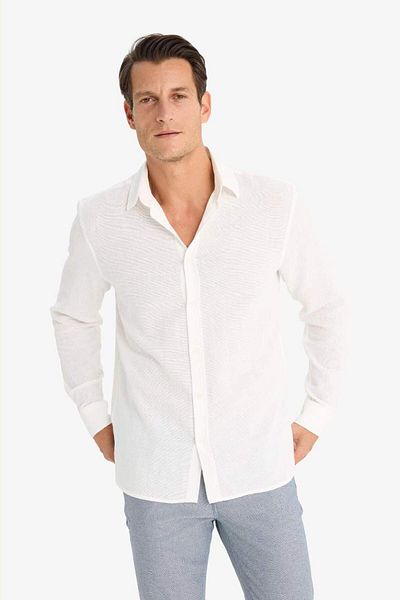 DeFacto New Season 100% Cotton Regular Fit Thin Fabric Polo Neck Long Sleeve Shirt
