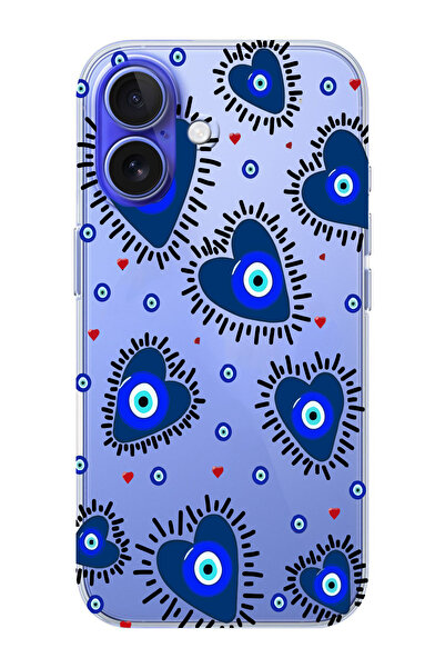 moonset Iphone 16 Uyumlu Nazar Kalpler Tasarımlı Baskılı Şeffaf Telefon Kılıfı