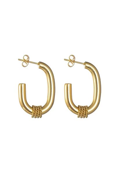 Çelik Elegant Oval Gold Steel Earrings