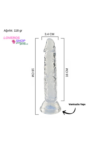 18 CM Şeffaf Dildo | Vantuzlu | Unisex Anal Vajinal Fantezi Dildo | İdeal Boyut | Gizli Gönderim