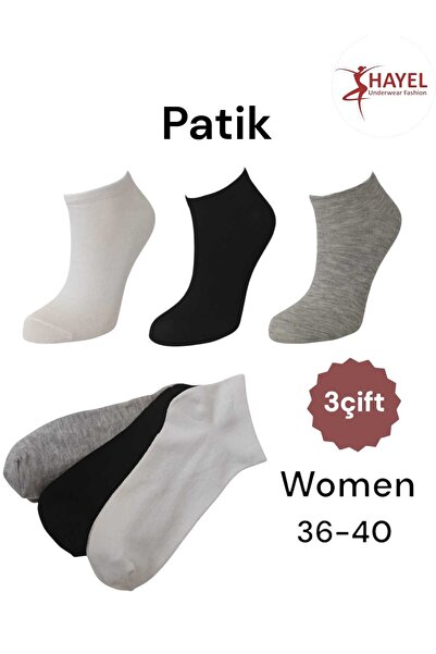 HAYEL 3 perechi de șosete papuci din bumbac uni alb negru gri