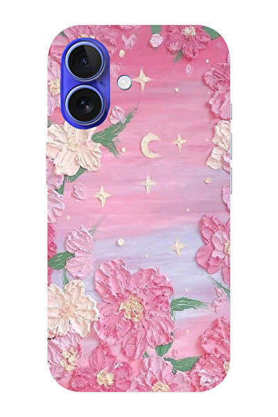 moonset Iphone 16 Uyumlu Pastel Çiçekler Tasarımlı Baskılı Şeffaf Telefon Kılıfı