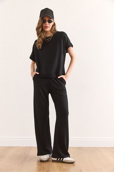 Olalook Women Black Top Blouse Bottom Pocket Pants Suit Tkm-19000378