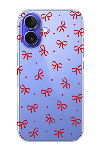 moonset Iphone 16 Uyumlu Kurdele Tasarımlı Baskılı Şeffaf Telefon Kılıfı