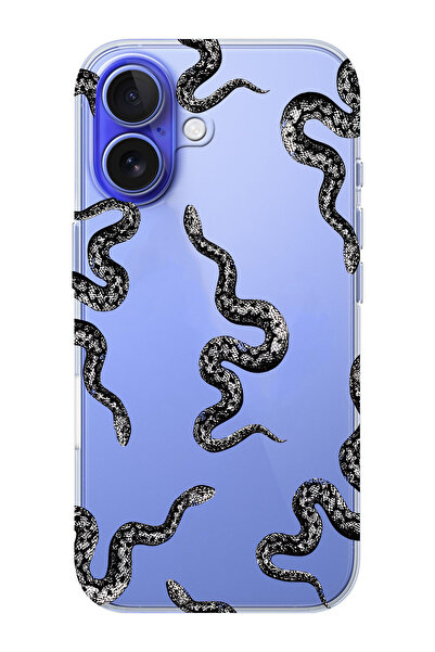 moonset Iphone 16 Uyumlu Yılan Tasarımlı Baskılı Şeffaf Telefon Kılıfı