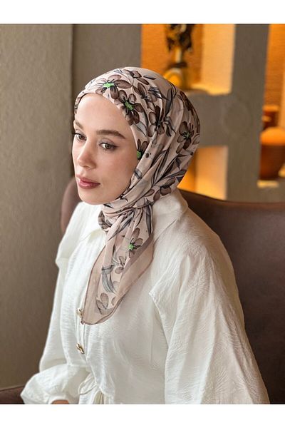 Modakaşmir Eșarfă din bumbac cu model de flori aurii
