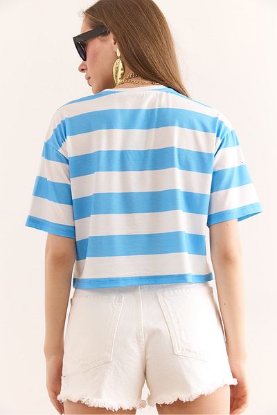 Olalook Tricou de damă Baby Blue cu dungi groase TSH-19000891