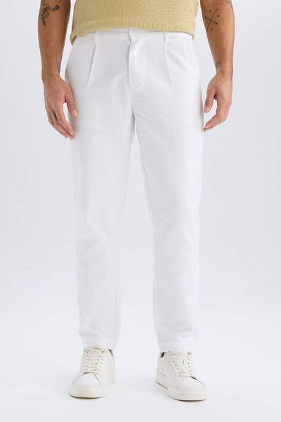 DeFacto New Season 100% Cotton Relax Fit Comfortable Cut Straight Leg Linen Look Summer White