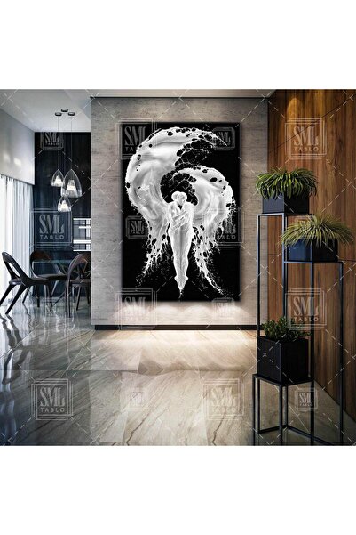 SML TABLO Beyaz Boya Sarılan Melekler Aşk Dikey Kanvas Tablo