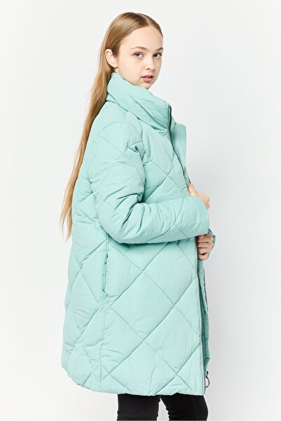Monki Women Quilted Long Sleeve Puffer Jacket, Green