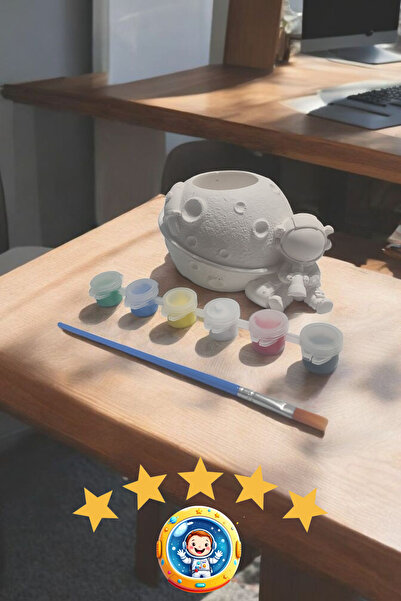 CanTasarımEvi Taş Boyama Astronot Kalemlik Boyama Kiti ve Fırça