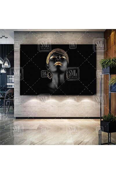 SML TABLO Afrikalı Siyahi Zenci Altın Küpeli Kadın Gold Takı Afrıcan Woman Ya...