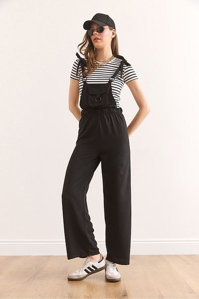 Olalook Women's Black Strap Binding Detailed Ayrobin Jumpsuit Tlm-19000159