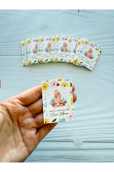 eylülün etiket fabrikası Mother's Day Themed Thank You - Note - Gift Card / Small Tag with Hole - 50 Pieces / 6-4 Cm. Size