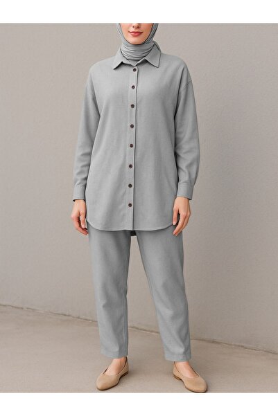 HİJABAYA Παντελόνι με κουμπιά πουκάμισο Λινό Σετ