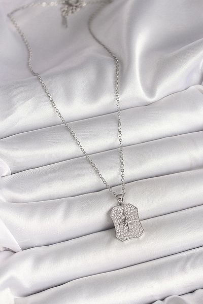 Clariss 316L Steel Silver Color Chain Zircon Stone Pole Star Embroidered Medallion Model Women's Necklace