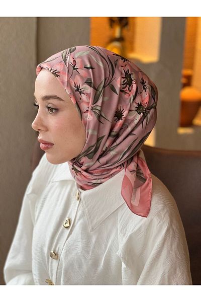 Modakaşmir Gold Flower Pattern Cotton Scarf