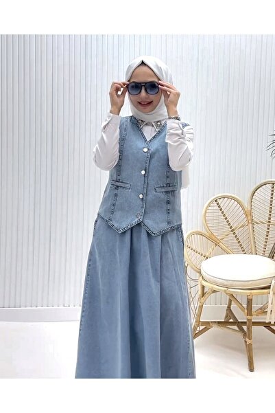 HİJABAYA Σετ τζιν με γιλέκο V λαιμόκοψη και φούστα