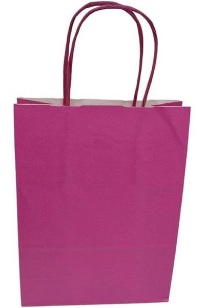 Mu Art Ahşap Paper Bag Bag with Handle Kraft Bag Paper Bag Pink 18X8X24 cm (25 Units)