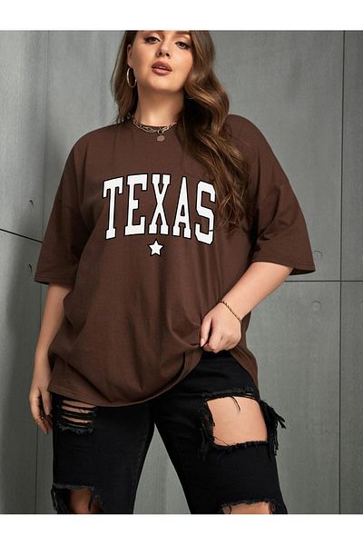 BEETON Texas T-Shirt - Καφέ εμπριμέ κοντομάνικο μπλουζάκι με λαιμόκοψη