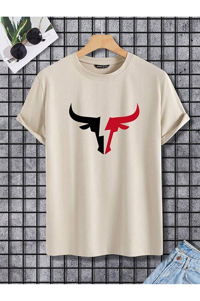 BEETON Μπλουζάκι Bull Symbol - Μπλουζάκι με κοντό μανίκι με λαιμόκοψη σε μπεζ στάμπα
