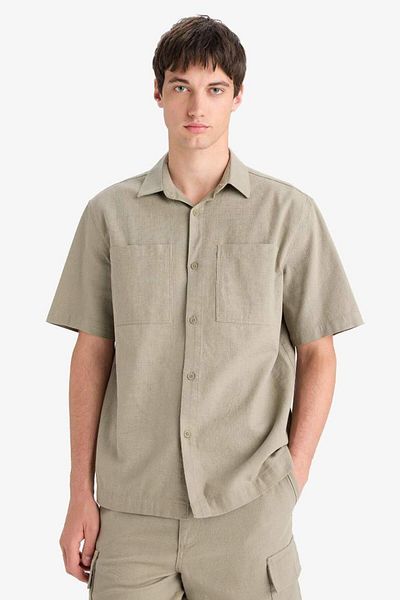 DeFacto New Season 100% Cotton Relax Fit Summer Short Sleeve Shirt with Pockets