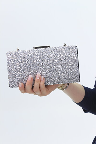 bayar ayakkabı GÜMÜŞ BOL SİMLİ TAŞLI ABİYE DÜĞÜNLÜK ÇANTA