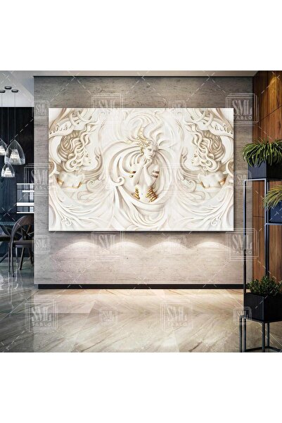 SML TABLO Altın Takılı Mermer Heykel Kadın Yatay Kanvas Tablo