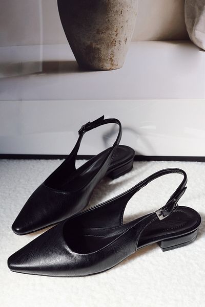 POLKA STORE Smart Matte Leather Pointed Toe Short Block Heeled Women's Shoes