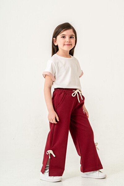 Mışıl Kids Pantaloni de trening pentru fete cu fundă cu fante și imprimați Li...