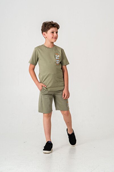 Mışıl Kids Ανδρικό παιδικό σορτς με λεπτομέρεια με στάμπα Vacation Time - Σετ μπλουζάκι